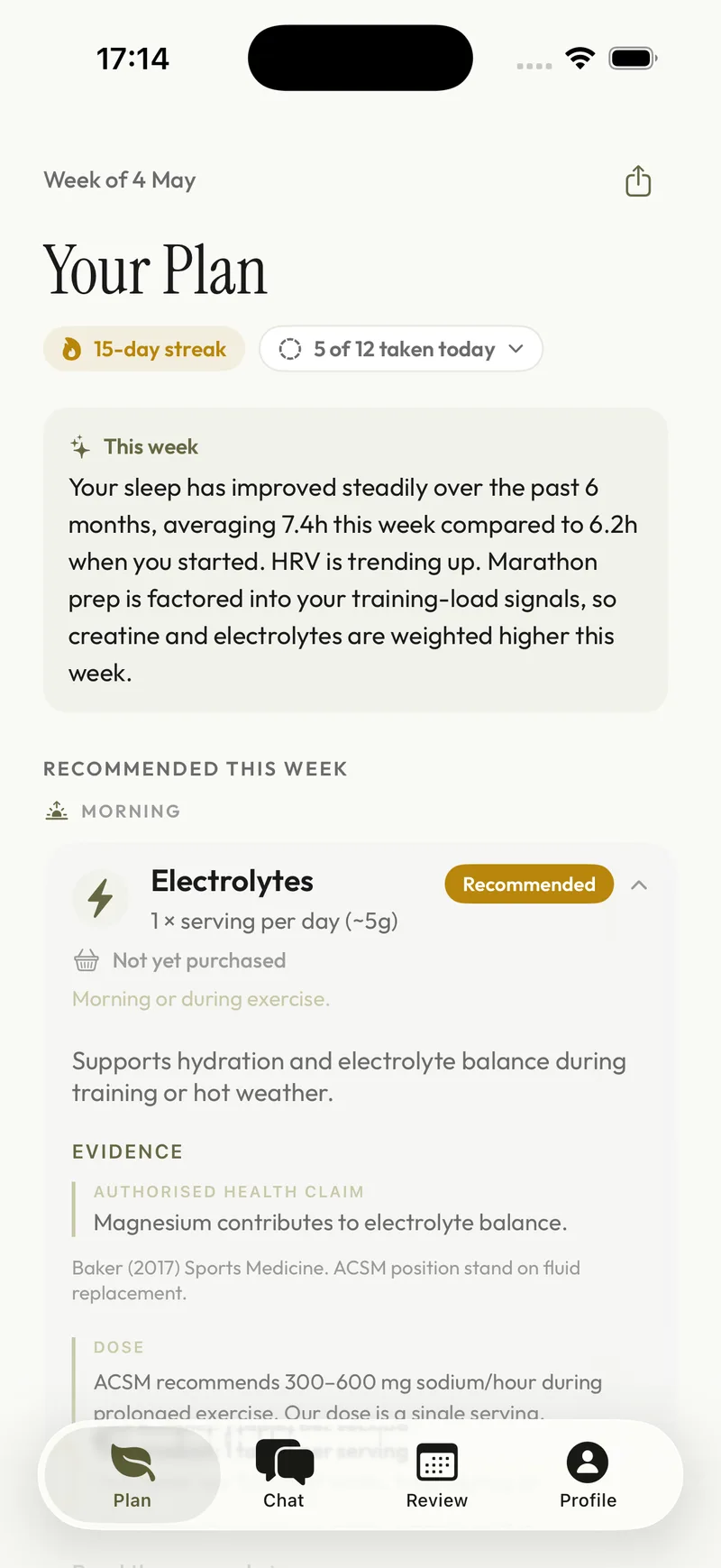 VitSync Plan tab